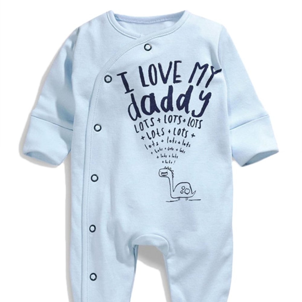 12-18 Months Blue " I LOVE MY DAD" Cotton Baby Romper
